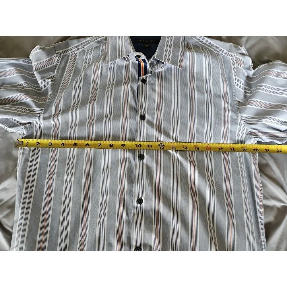 Banana Republic Mens Small 14-14 1/2 Button Front L/S White Blue Stripe Orange
